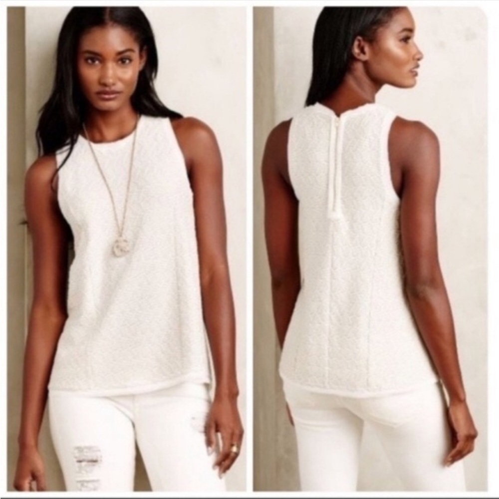 Anthropologie Cream Sleeveless Textured Tank Top